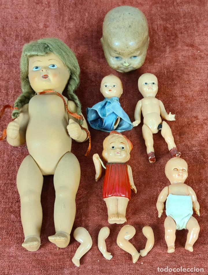 Mu&ntilde;ecas celuloide: COLECCION DE 5 MU&Ntilde;ECOS DE CELULOIDE Y CABEZA DE PORCELANA. CIRCA 1930. - Foto 1