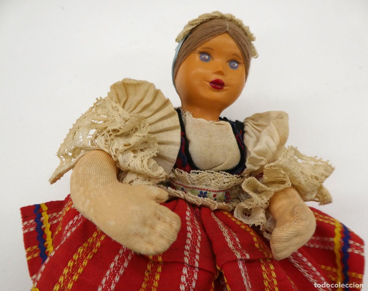 Mu&ntilde;ecas celuloide: Antigua mu&ntilde;eca tradicional de trapo, cabeza de celuloide, mide 23 cm. - Foto 3