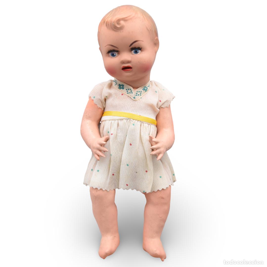Mu&ntilde;ecas celuloide: Mu&ntilde;eca / beb&eacute; antiguo celuloide y composici&oacute;n, incorpora llor&oacute;n - Foto 1