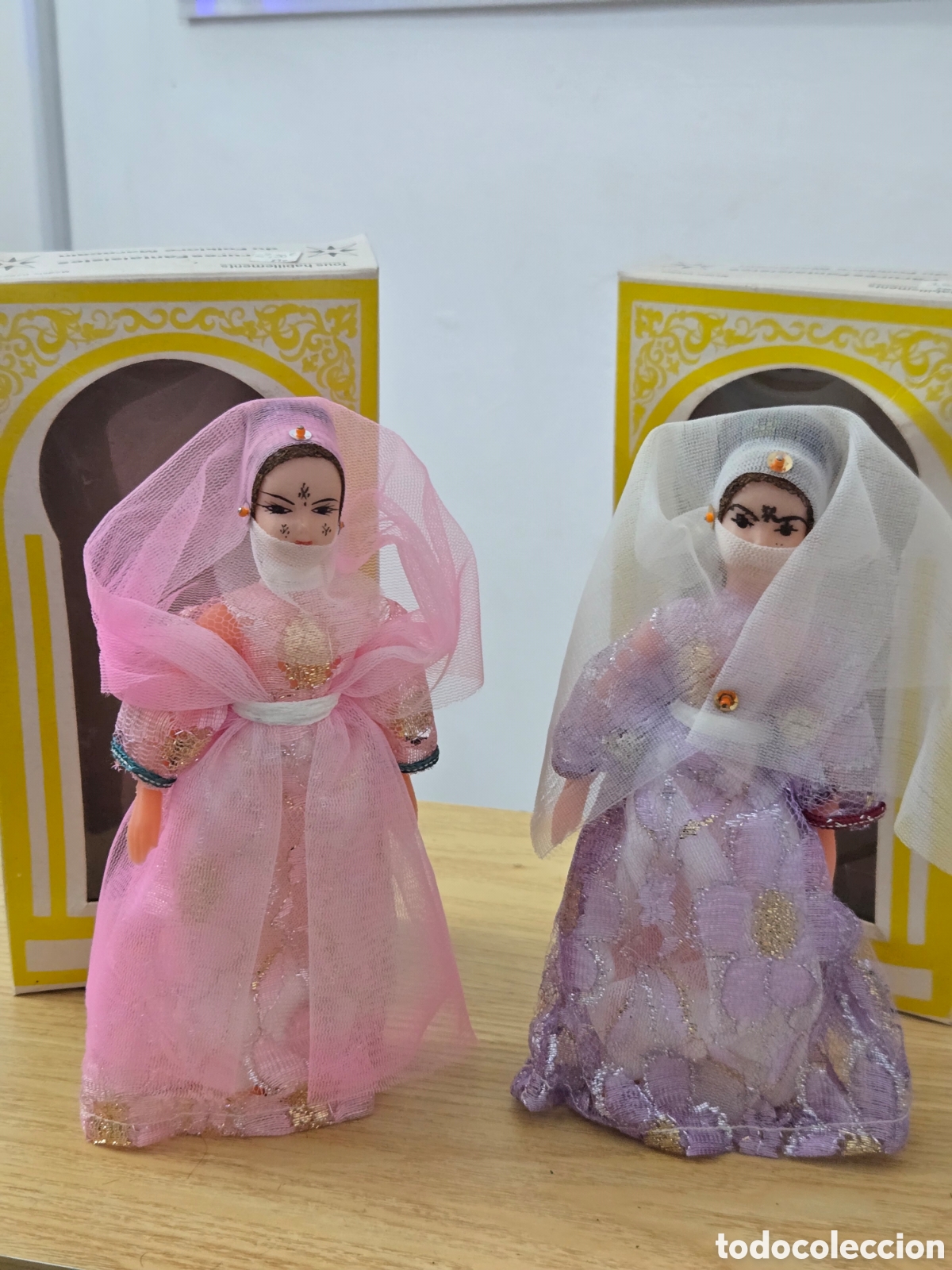 Mu&ntilde;ecas celuloide: Ant&iacute;guas mu&ntilde;ecas marroqu&iacute;es Celuloide en sus cajas - Foto 1