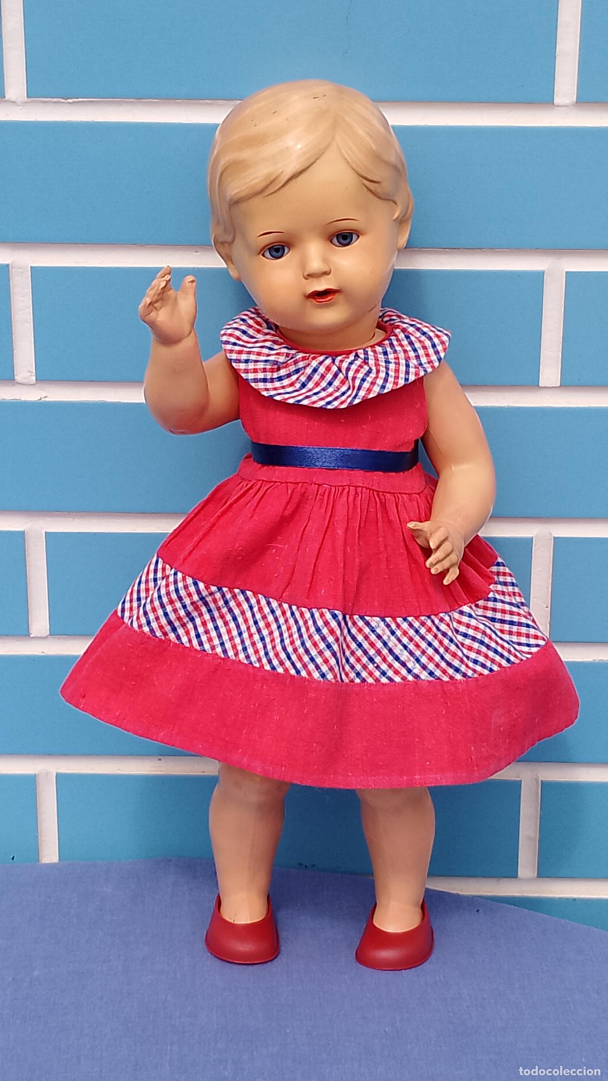 Mu&ntilde;ecas Celuloide: Antigua mu&ntilde;eca de celuloide de pelo moldeado, alemana de marca Schildkr&ouml;t Tortuga a&ntilde;os 50