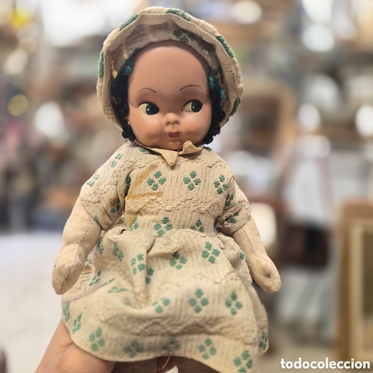 Mu&ntilde;ecas celuloide: Mu&ntilde;eca antigua cabeza celuloide cuerpo de trapo