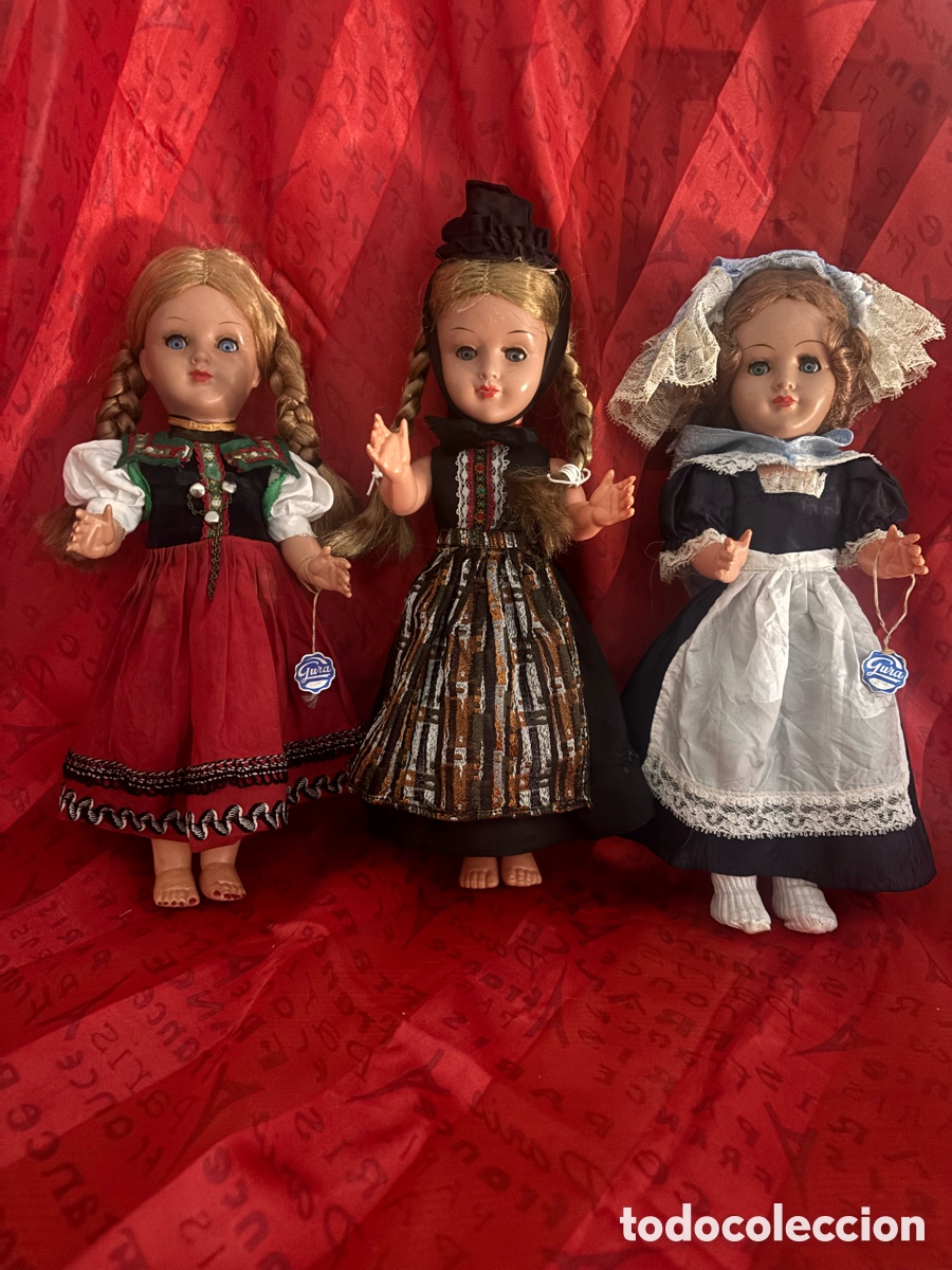 Mu&ntilde;ecas celuloide: Lote de tres mu&ntilde;ecas de colecci&oacute;n