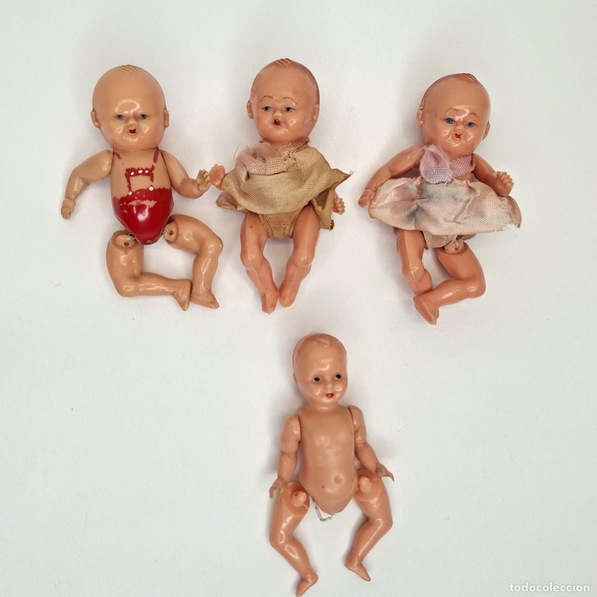 Mu&ntilde;ecas celuloide: LOTE DE 4 BEBES DE CELULOIDE , OJOS DURMIENTES MIDE 9 cm.