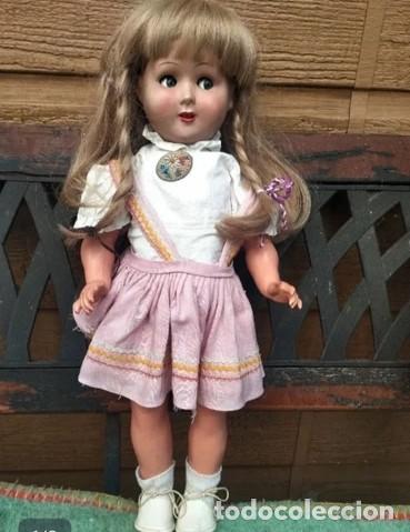 Mu&ntilde;ecas celuloide: Mu&ntilde;eca antigua cart&oacute;n piedra Ojos basculantes boca abierta con dientes