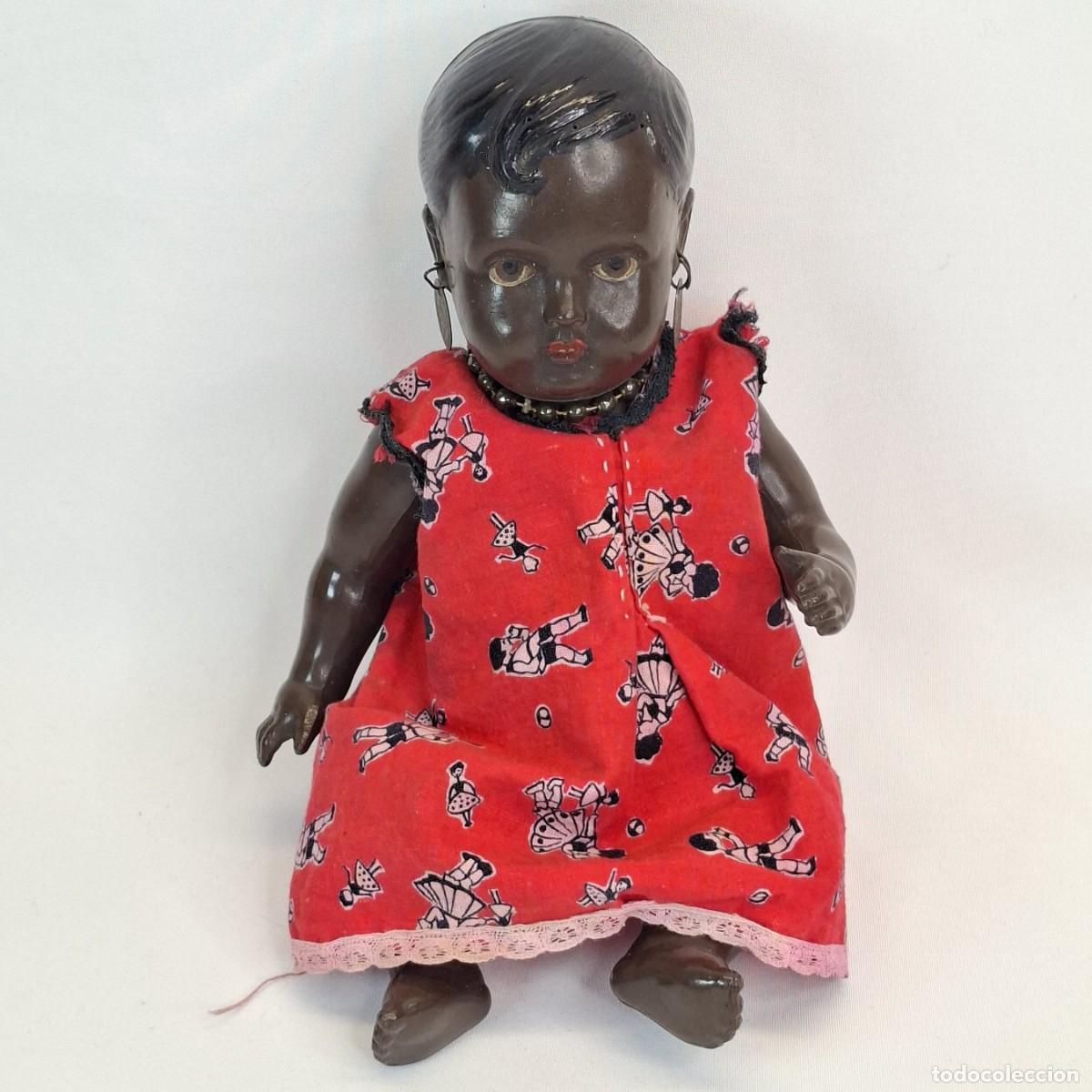Mu&ntilde;ecas celuloide: MU&Ntilde;ECA DE CELULOIDE NEGRA, MIDE UNOS 22cm, DRP GERMANY.