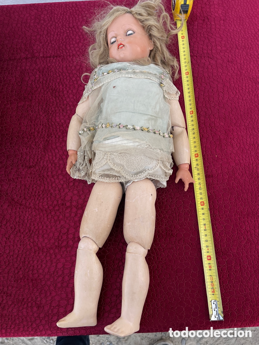 Mu&ntilde;ecas composici&oacute;n: Mu&ntilde;eca francesa antigua madera y celuloide - Foto 1
