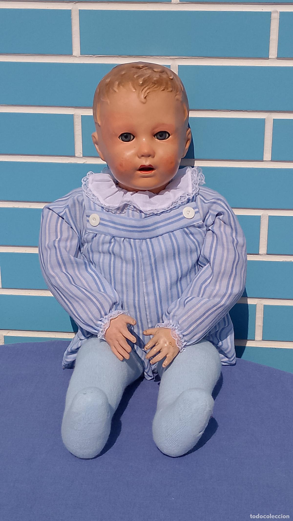 Mu&ntilde;ecas Composici&oacute;n: Antiguo mu&ntilde;eco beb&eacute; frances gigante de composici&oacute;n y trapo SBFJ Paris, de principios del siglo xx