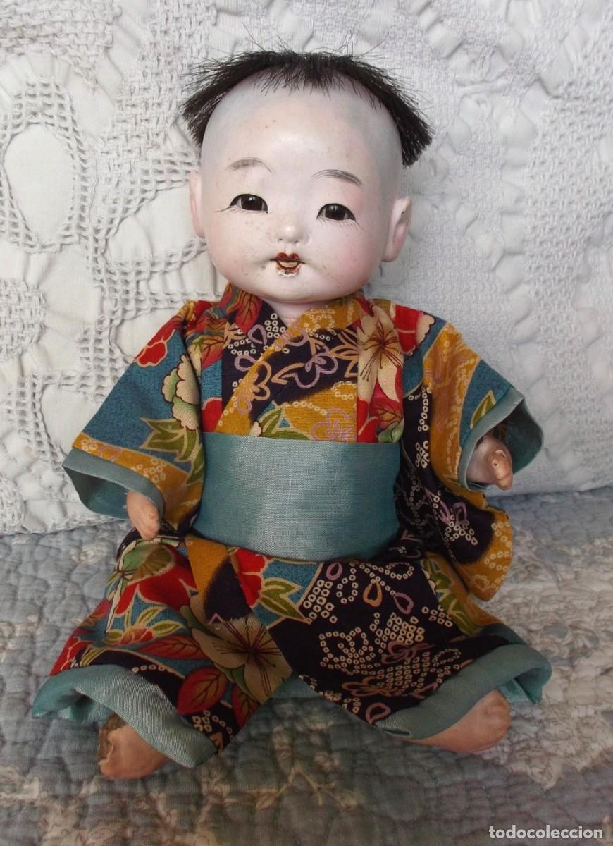 Mu&ntilde;ecas composici&oacute;n: Encantador mu&ntilde;eco beb&eacute; ni&ntilde;o japon&eacute;s ichimatsu en gofun y cart&oacute;n, precioso kimono
