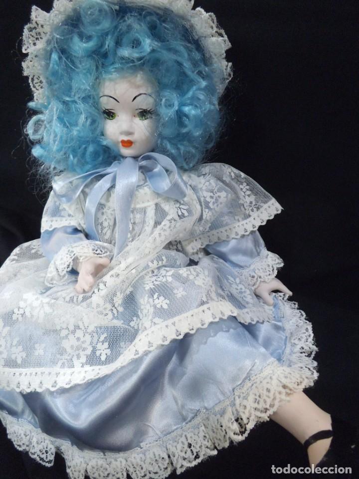 Mu&ntilde;ecas espa&ntilde;olas modernas: MU&Ntilde;ECA PORCELANA -ENCAJE- ( AZUL ) - Foto 2