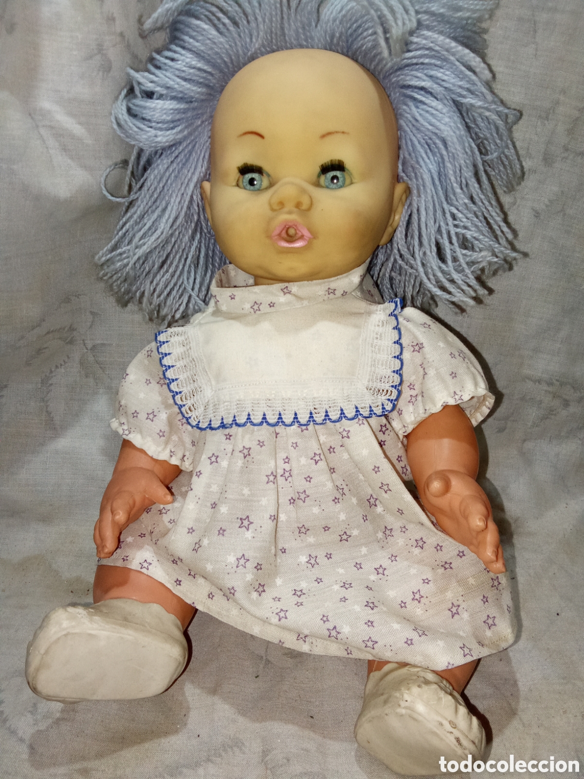 Bambole Spagnole Moderne: BONITA MU&Ntilde;ECA DE OJOS AZULES CON PELO AZUL DE LANA DE MAJBER