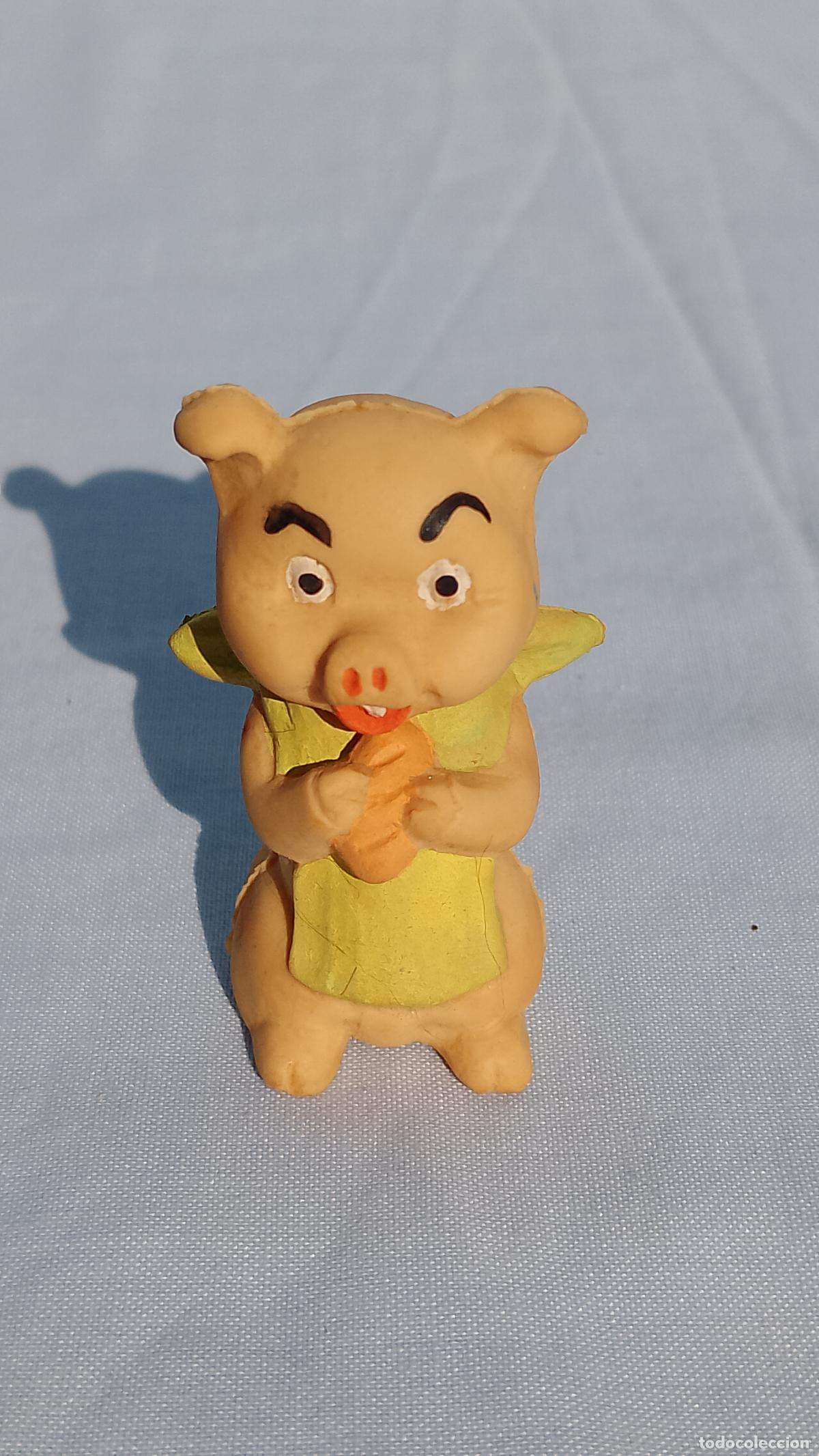 Mu&ntilde;ecas Espa&ntilde;olas Modernas: Antiguo mu&ntilde;eco de goma l&aacute;tex Cerdo que pita, en miniatura