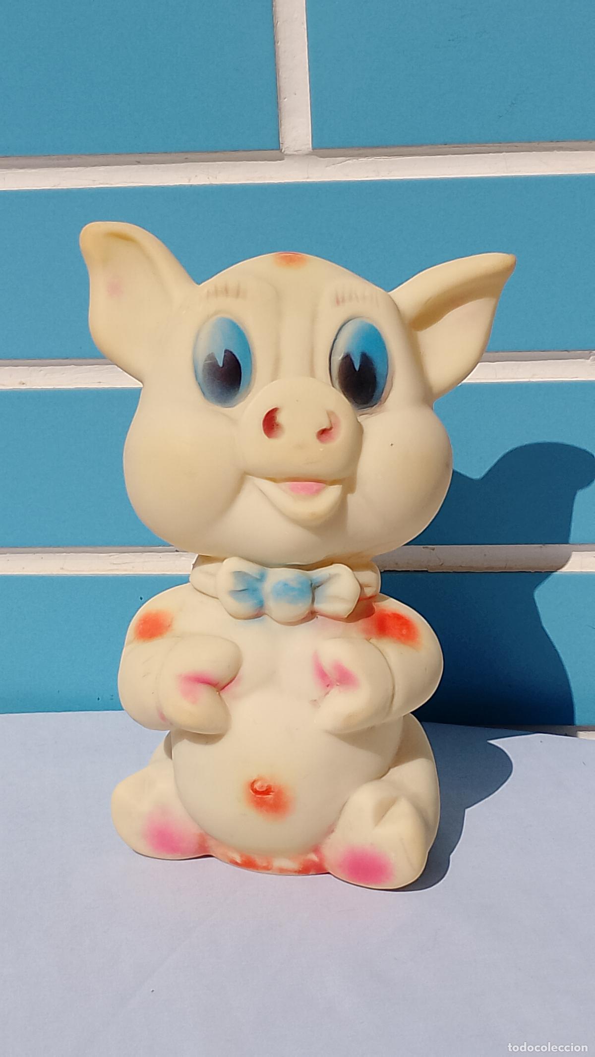 Poup&eacute;es Espagnoles Modernes: Antiguo mu&ntilde;eco juguete Cerdo de goma de Jugasa Primera Infancia