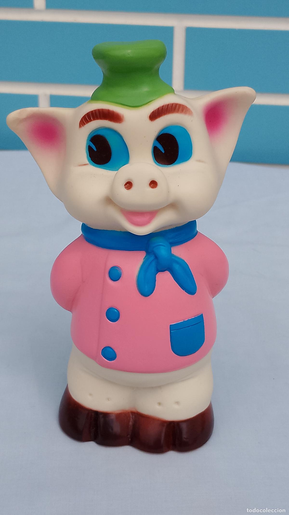 Mu&ntilde;ecas Espa&ntilde;olas Modernas: Antiguo mu&ntilde;eco juguete de goma Cerdo cerdito cocinero de Jugasa, a&ntilde;os 70