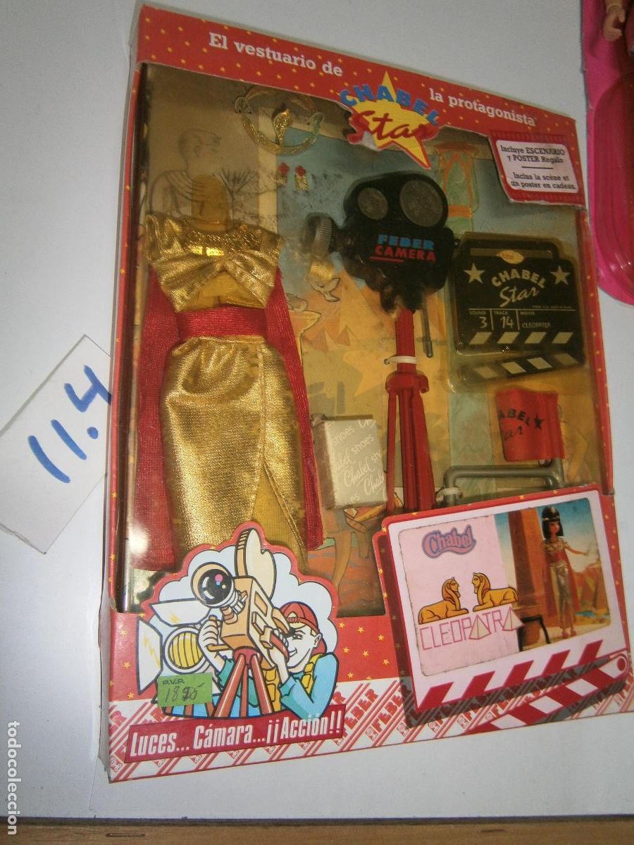 Mu&ntilde;ecas espa&ntilde;olas modernas: ANTIGUO SET CONJUNTO CLEOPATRA CON COMPLEMENTOS DIVERSOS NUEVOS SIN USAR CON POSTER - Foto 1