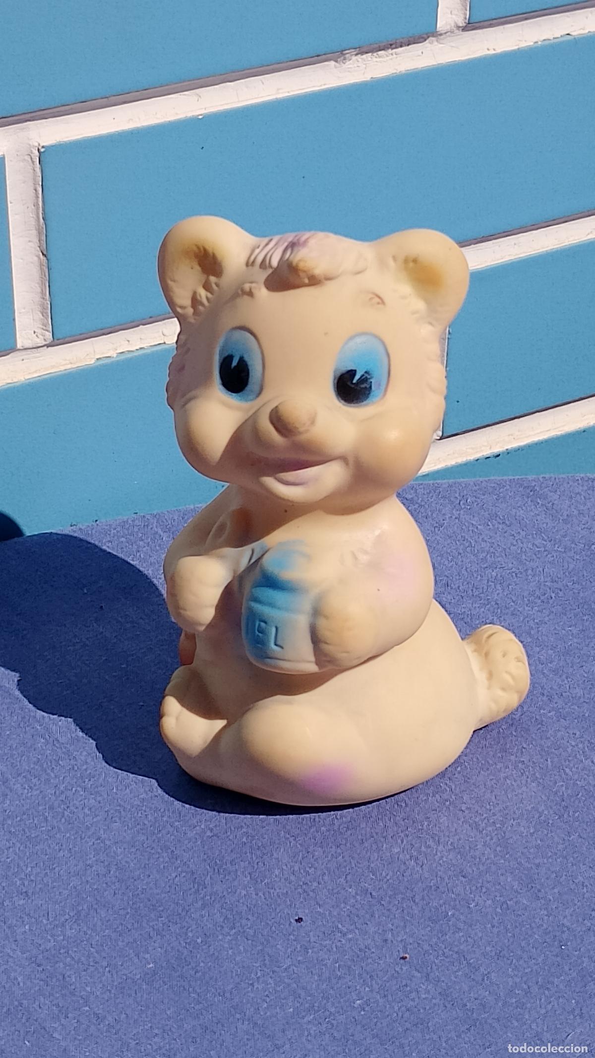 Mu&ntilde;ecas Espa&ntilde;olas Modernas: Antiguo mu&ntilde;eco juguete de goma Oso osito con tarro de miel