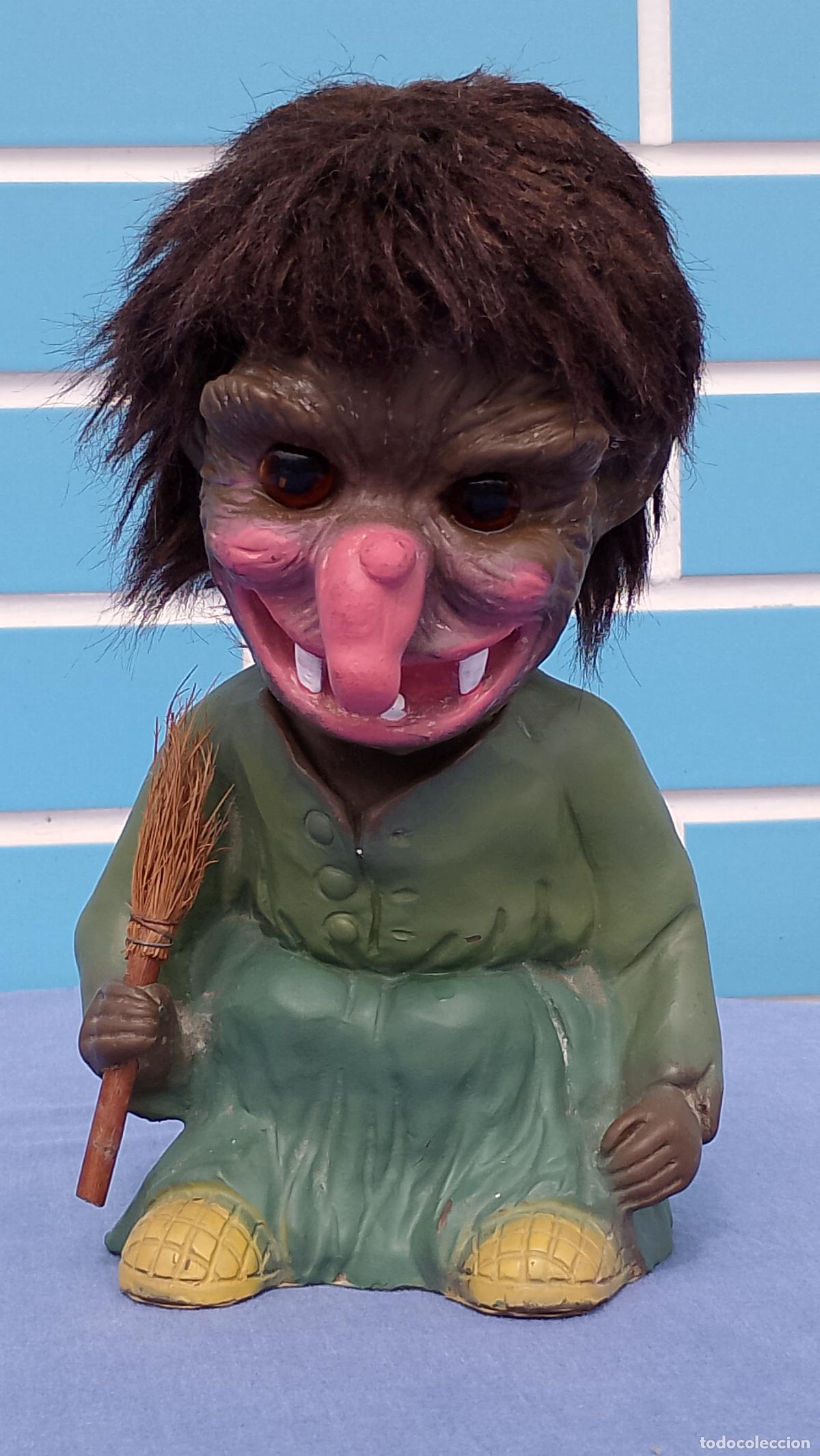 Mu&ntilde;ecas Espa&ntilde;olas Modernas: Antigua mu&ntilde;eca Bruja Troll Heico alemana con cabeza basculante, a&ntilde;os 60 West Germany