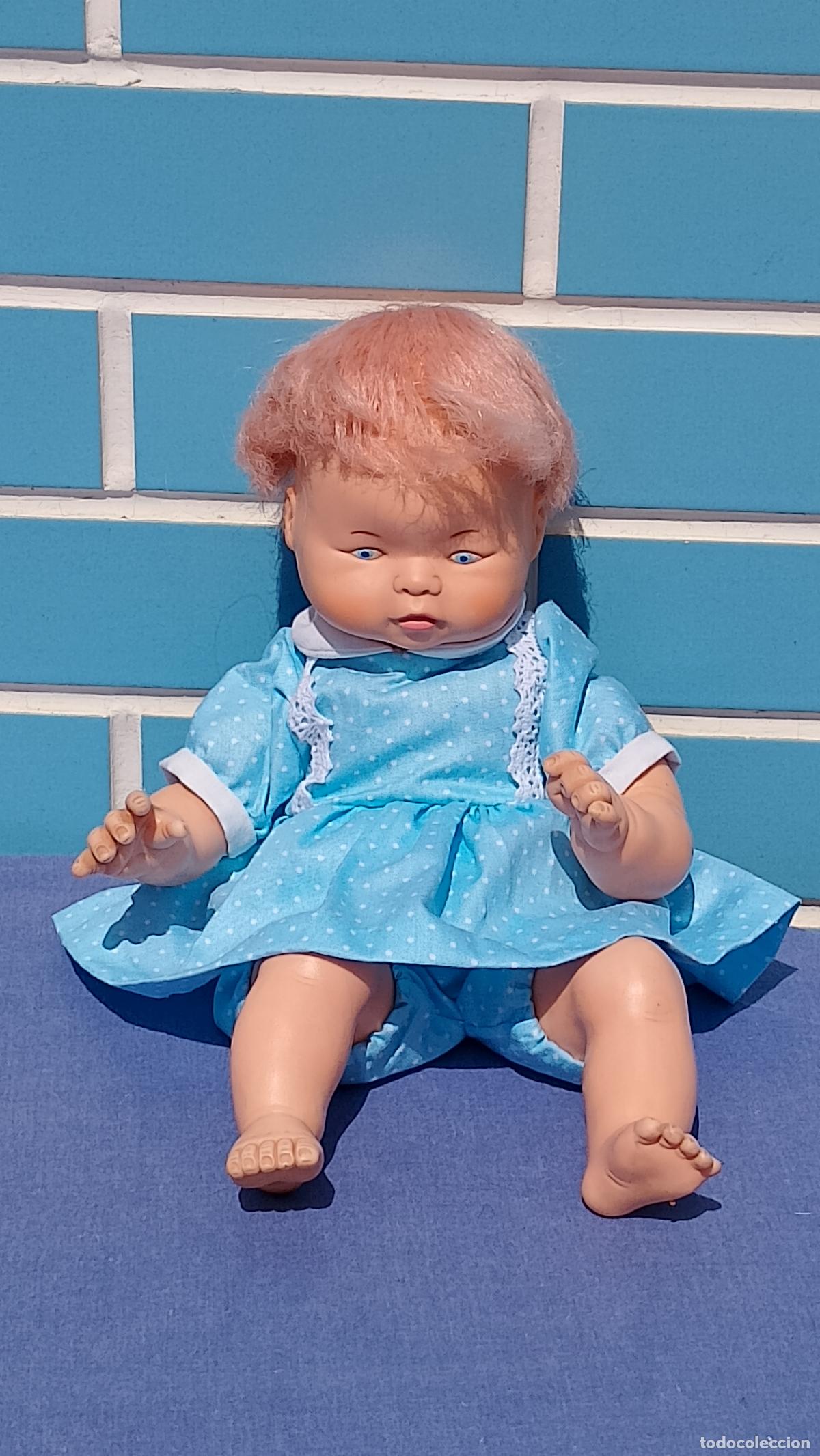 Mu&ntilde;ecas Espa&ntilde;olas Modernas: Antiguo mu&ntilde;eco beb&eacute; Thumbelino de los a&ntilde;os 60, pelo rosa, marcado 12p