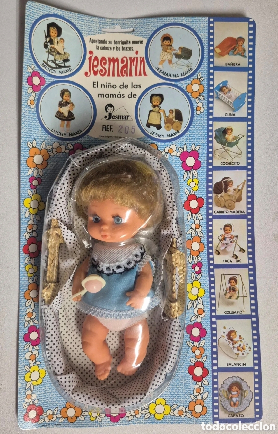 Mu&ntilde;ecas Espa&ntilde;olas Modernas: JESMARIN 205 BEB&Eacute; JESMAR CON SONAJERO Y CUNA, NUEVO
