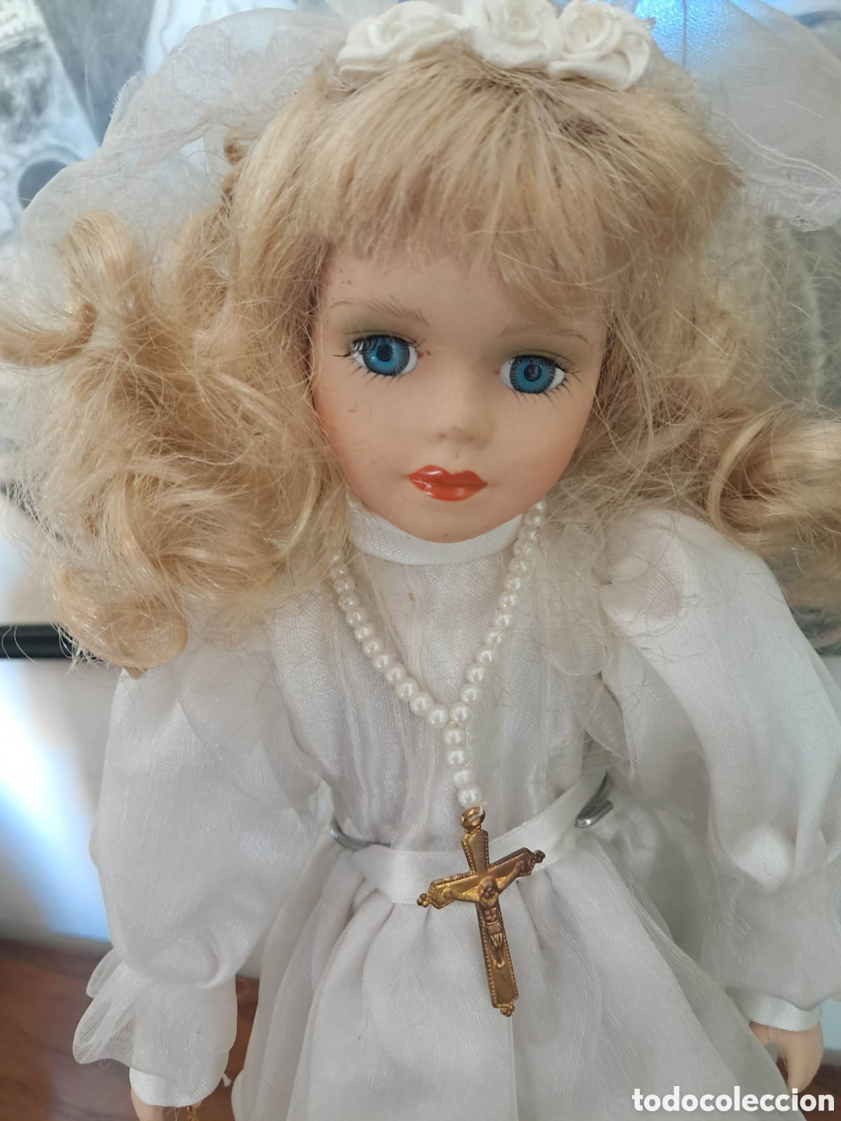 Mu&ntilde;ecas Espa&ntilde;olas Modernas: Mu&ntilde;eca de porcelana Primera Comuni&oacute;n vintage (35 cm)