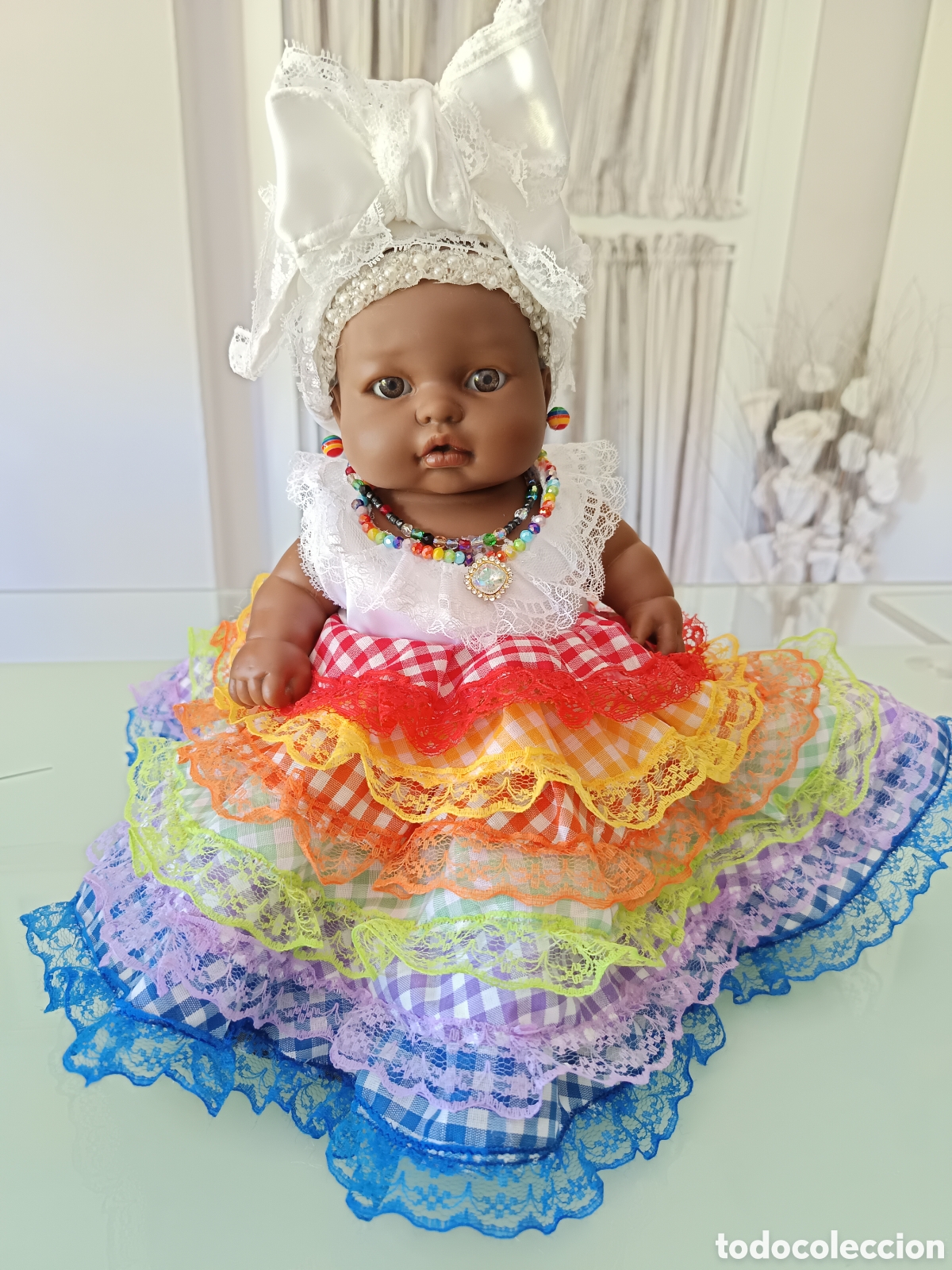 Mu&ntilde;ecas Espa&ntilde;olas Modernas: Preciosa Mu&ntilde;eca Mam&aacute; Francisca con Saya 7 colores Santer&iacute;a Yoruba