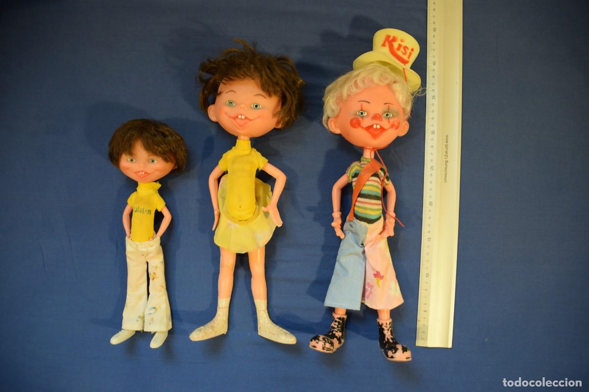 Mu&ntilde;ecas Espa&ntilde;olas Modernas: Lote de tres mu&ntilde;ecos RISI patatin, payaso y chica originales de principios de los 70