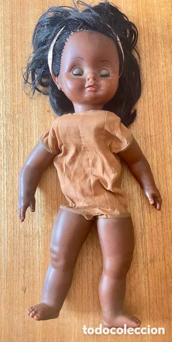 Bonecas Espanholas Modernas: Mu&ntilde;eca negrita 50cm ojos durmientes a&ntilde;os 70