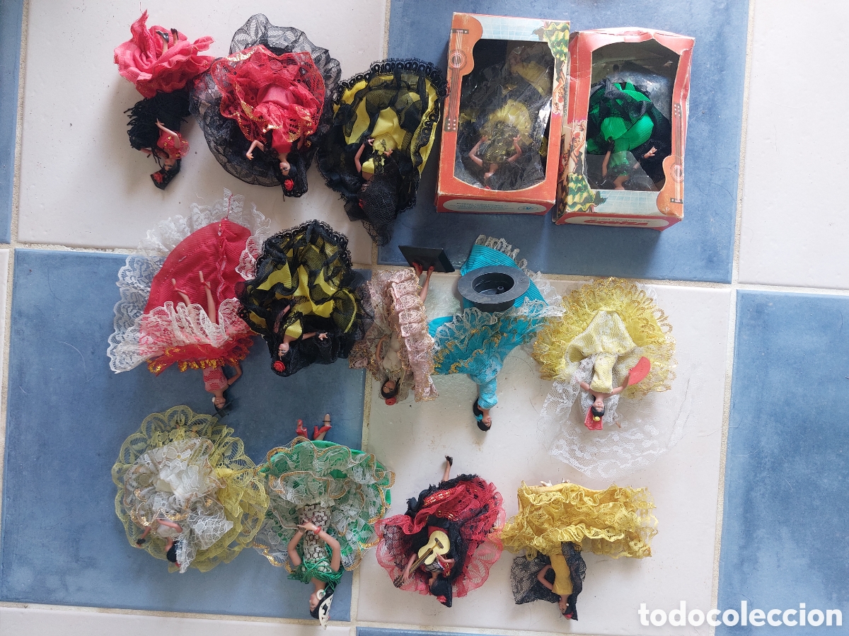 Mu&ntilde;ecas espa&ntilde;olas modernas: gran lote 14 mu&ntilde;ecas bailadoras flamenco . Govisa Marin . Grain