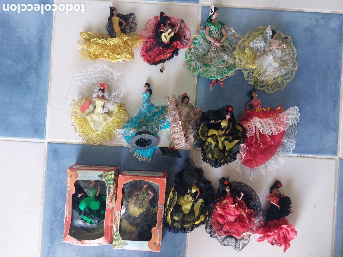 Mu&ntilde;ecas espa&ntilde;olas modernas: gran lote 14 mu&ntilde;ecas bailadoras flamenco . Govisa Marin . Grain