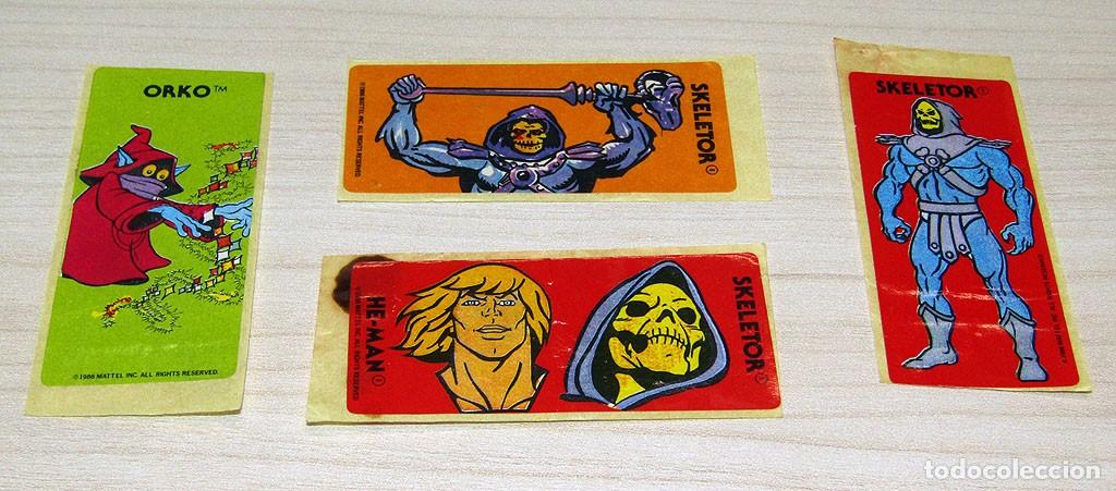 Mu&ntilde;ecas espa&ntilde;olas modernas: MASTERS DEL UNIVERSO - LOTE 4 ANTIGUAS PEGATINAS O CROMOS CHICLES - MOTU - NUNCA PEGADAS
