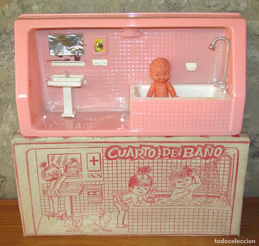 Mu&ntilde;ecas espa&ntilde;olas modernas: ANTIGUO CUARTO DE BA&Ntilde;O CON MU&Ntilde;ECO DE PALAU JUGUETES - A&Ntilde;OS 60 - NUEVO Y EN SU CAJA