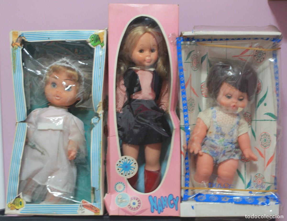 Mu&ntilde;ecas espa&ntilde;olas modernas: Coleccionistas - Lote de tres antiguas mu&ntilde;ecas - NANCY COLEGIALA, RASPITA COMUNION Y DULCE