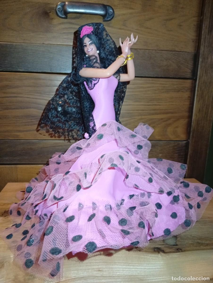 Mu&ntilde;ecas espa&ntilde;olas modernas: Elegante mu&ntilde;eca sevillana Mar&iacute;n Chiclana rosa 27 cms de alto vintage colecci&oacute;n vintage