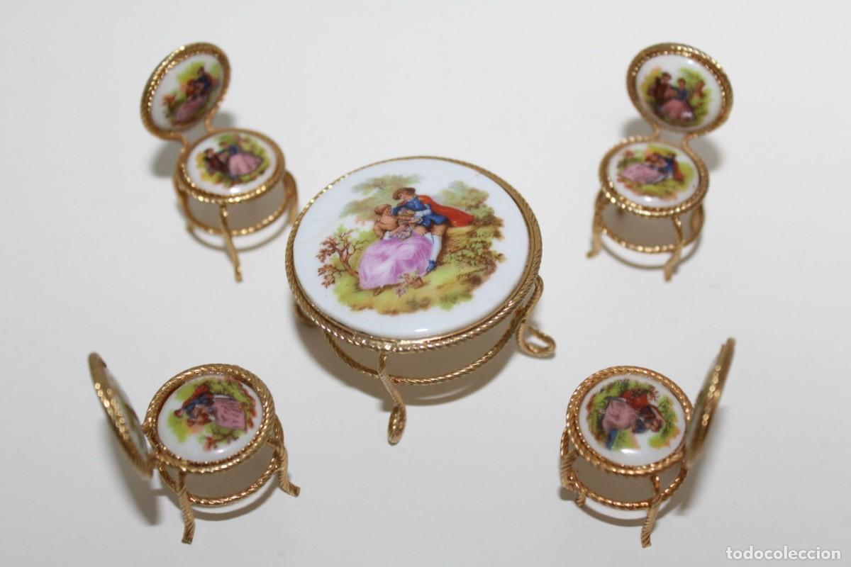 Mu&ntilde;ecas espa&ntilde;olas modernas: ANTIGUO JUEGO DE MESA CON SILLAS DE PORCELANA CASA DE MU&Ntilde;ECAS MADE IN SPAIN