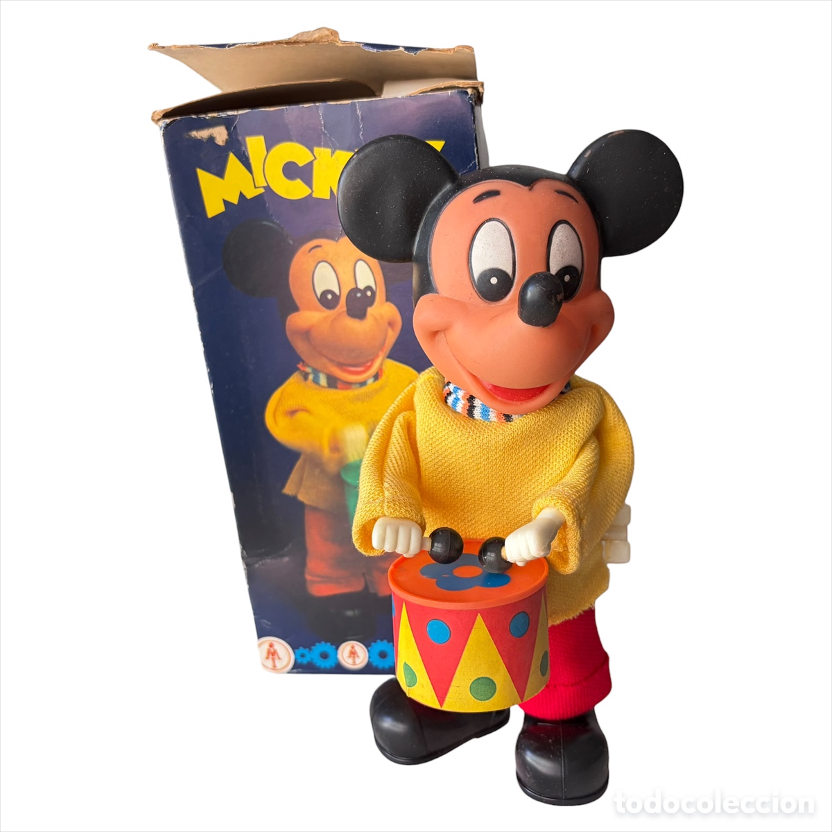 Poup&eacute;es Espagnoles Modernes: mu&ntilde;eco mickey mouse tamborilero a cuerda barval ref. 198 disney con caja original