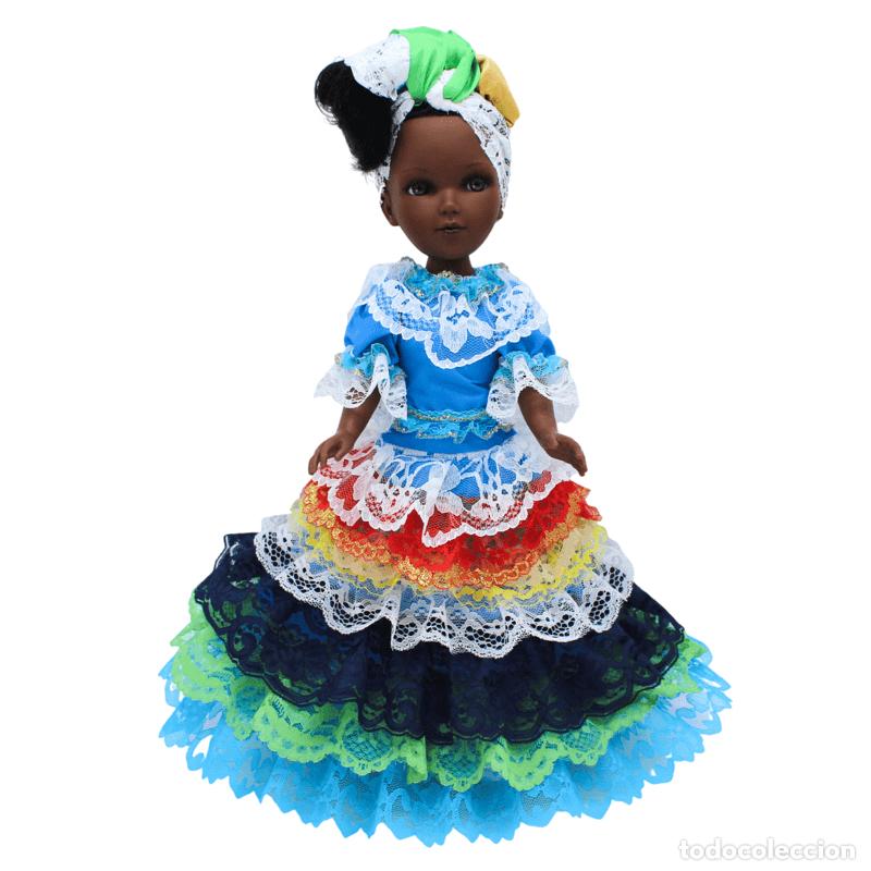 Mu&ntilde;ecas espa&ntilde;olas modernas: Mu&ntilde;eca Mari's siete potencias Africana mulata Folk Artesan&iacute;a original 41 cm. colecci&oacute;n Santer&iacute;a