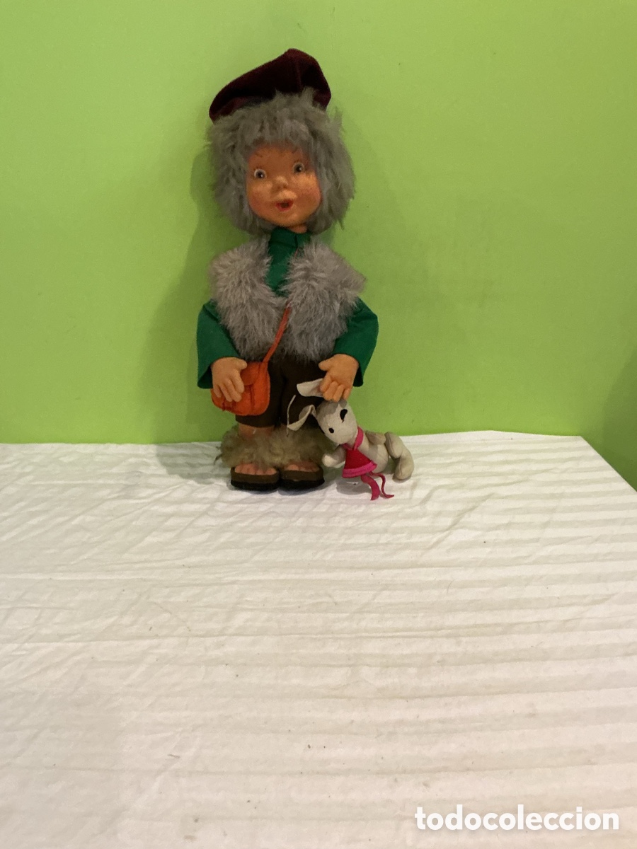 Mu&ntilde;ecas espa&ntilde;olas modernas: Mu&ntilde;eco antiguo pastor con perro &ndash; A&ntilde;os 40/50 &ndash; 55 cm