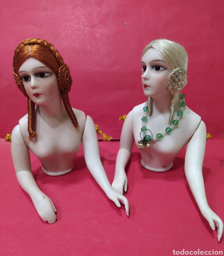 Mu&ntilde;ecas extranjeras: Pareja de bustos de mu&ntilde;ecas en biscuit, a&ntilde;os 20. - Foto 1
