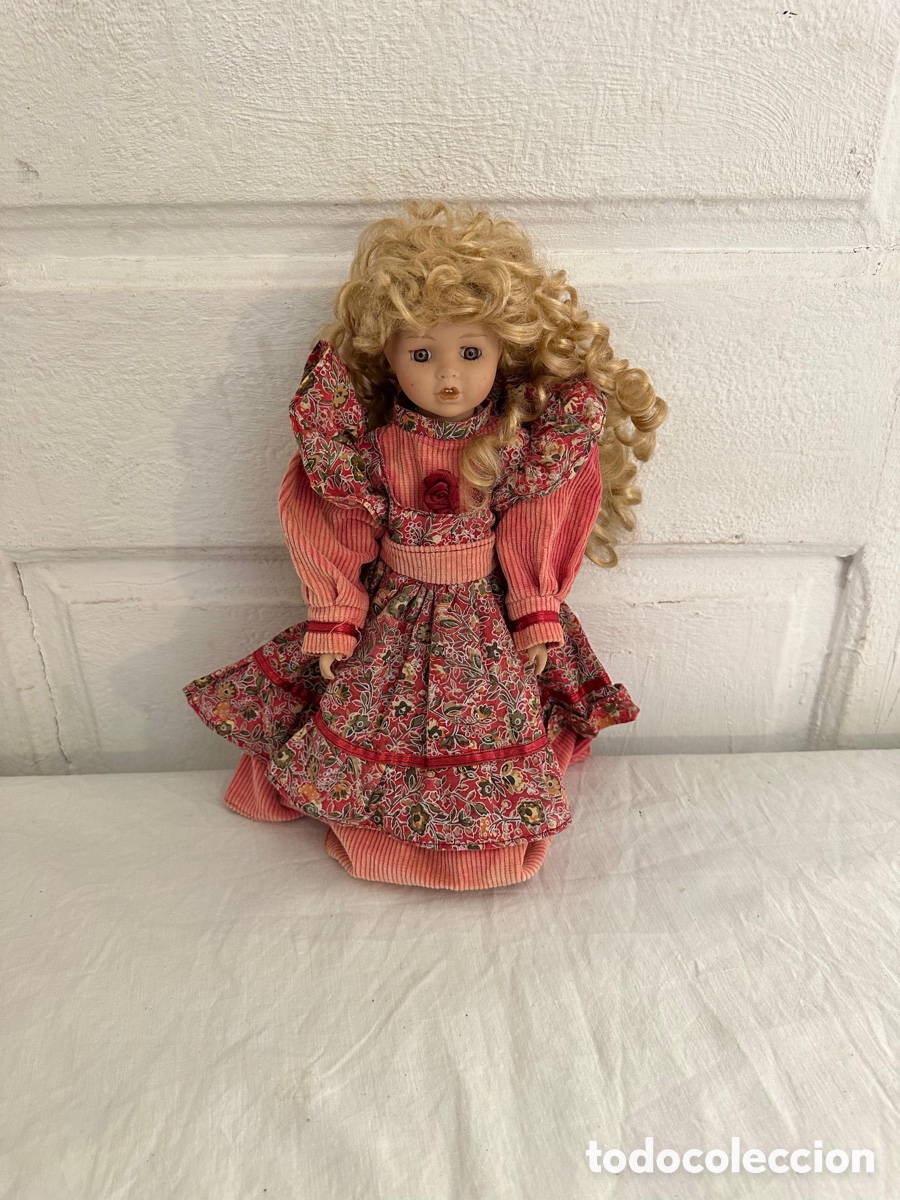 Internationale Puppen: Mu&ntilde;eca Porcelana Decorativa Europea A&ntilde;os 80 90 Vestido Floral 30 cm