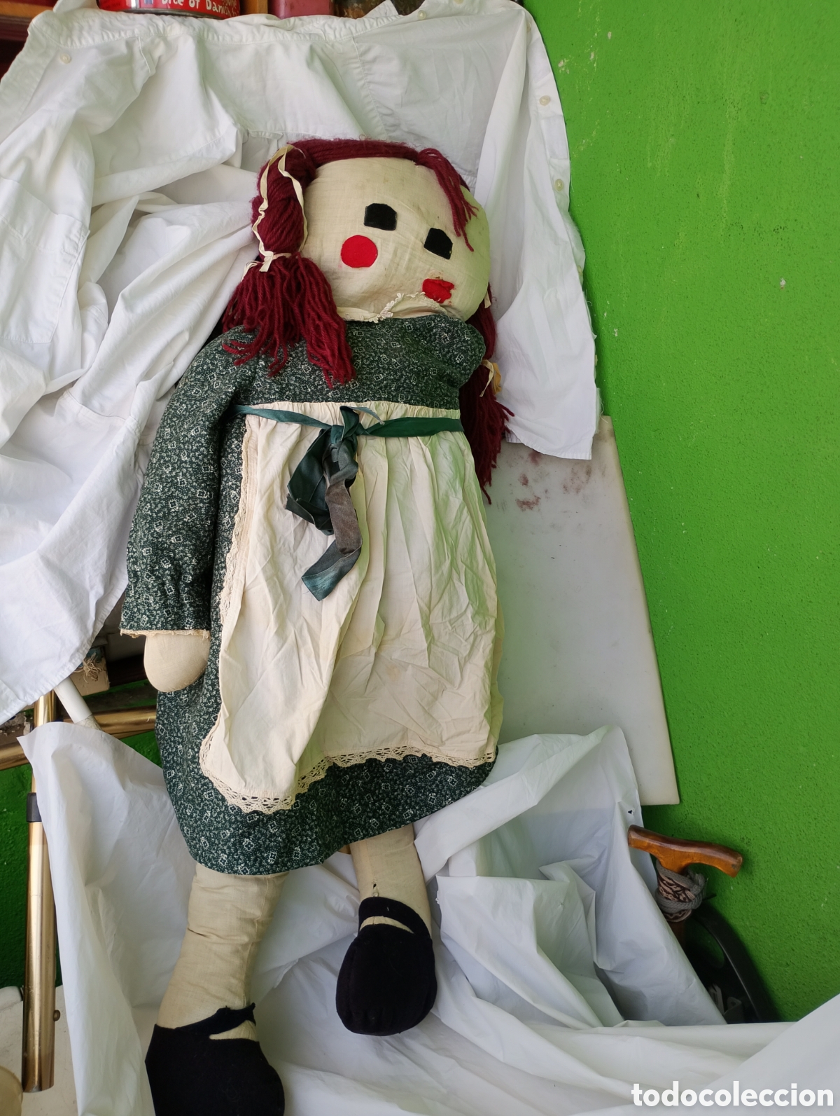 Mu&ntilde;ecas Extranjeras: Exclusiva mu&ntilde;eca de trapo antigua estilo Raggedy Ann - pieza de colecci&oacute;n FOLK ART/PRIMITIVO