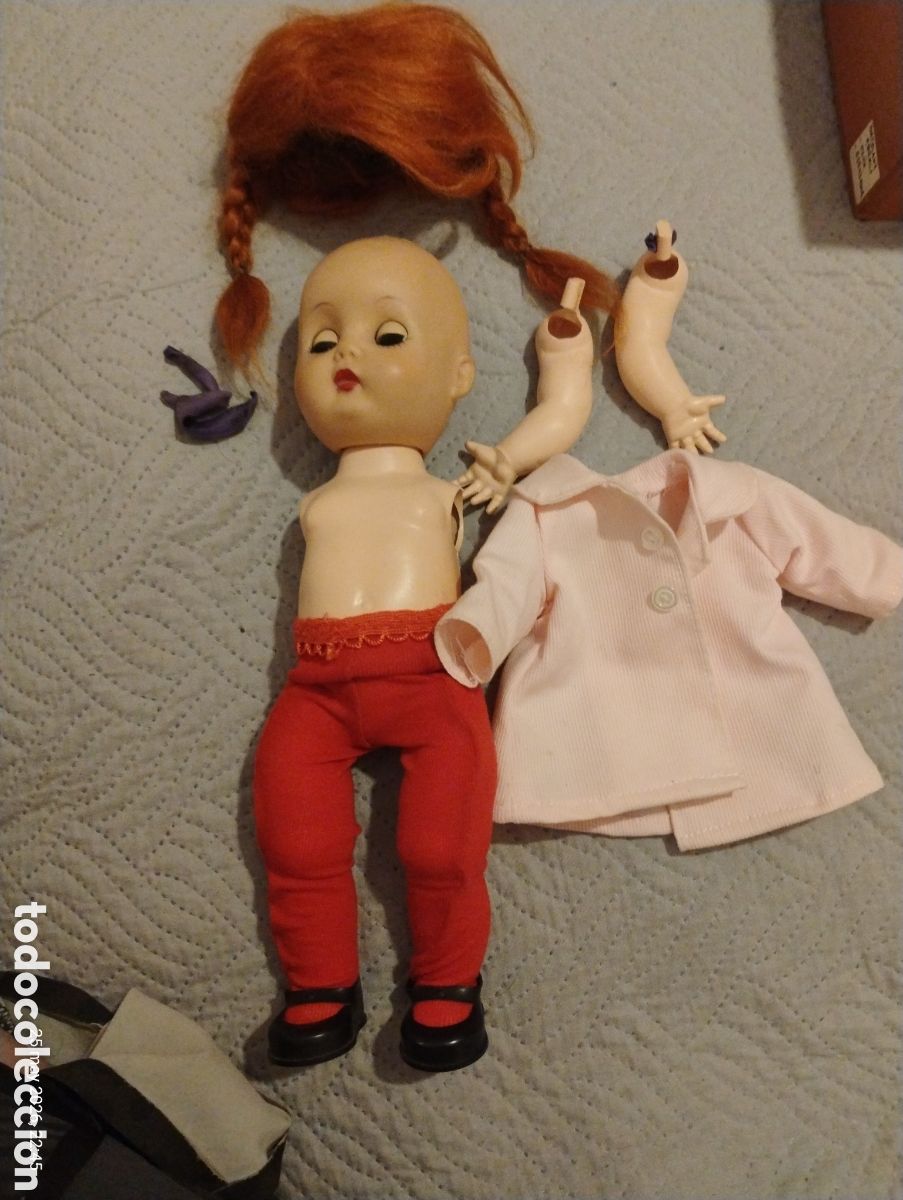 Mu&ntilde;ecas Extranjeras: Lote Mu&ntilde;eca Multiarticulada A&ntilde;os 60 Para Restaurar - Cabeza Goma, Cuerpo Vinilo, Ropa Original