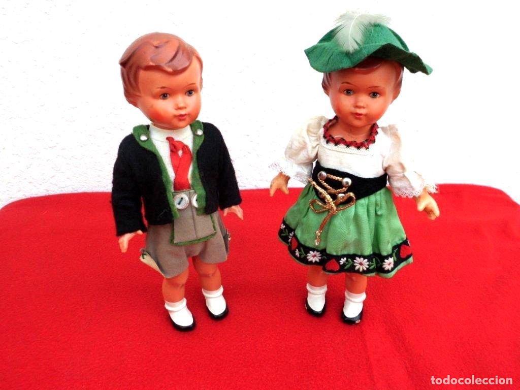 Mu&ntilde;ecas extranjeras: Coppia bambole ballerini TEDESCHI con carica a molla in celluloide anni 30
