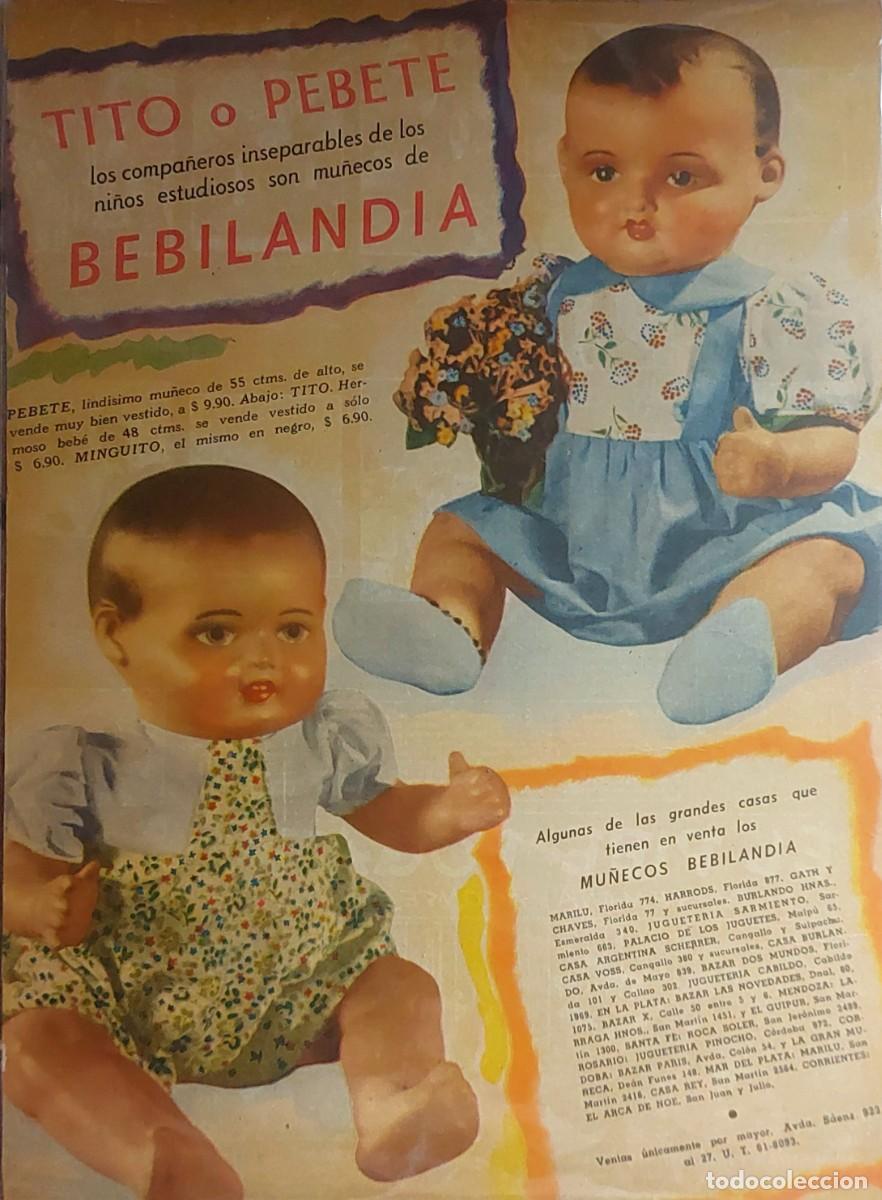 Mu&ntilde;ecas extranjeras: LOTE DE 2 CARTELES PUBLICIDAD MU&Ntilde;ECAS ( BEBILANDIA ) AMERICANAS DECADA DE LOS 40