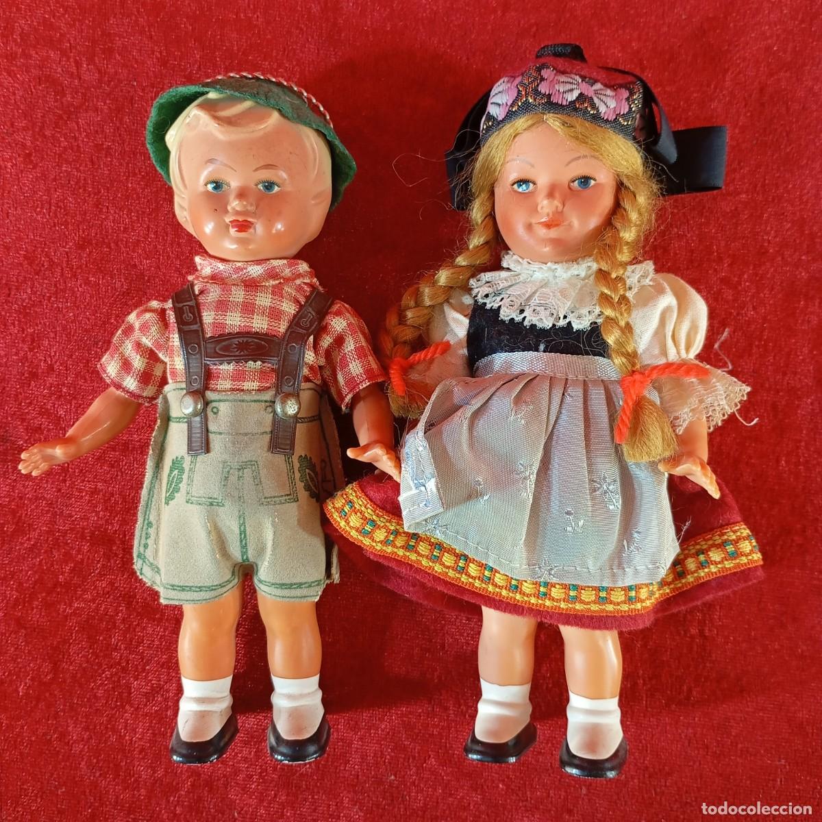 Mu&ntilde;ecas extranjeras: PAREJA DE MU&Ntilde;ECOS EN CELULOICE Y PVC - TIROLESES - HOLANDESES - 16 CM - HECHOS A MANO