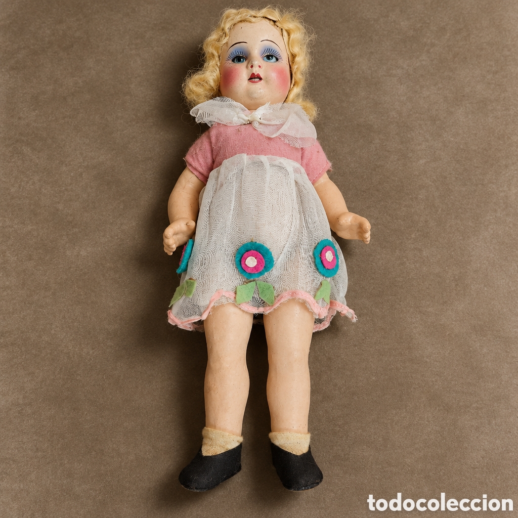 Mu&ntilde;ecas extranjeras: ANTIGUA MU&Ntilde;ECA FINALES DEL SIGLO XIX, PIEDRA CART&Oacute;N, OJOS DE CRISTAL 30CM ALTO