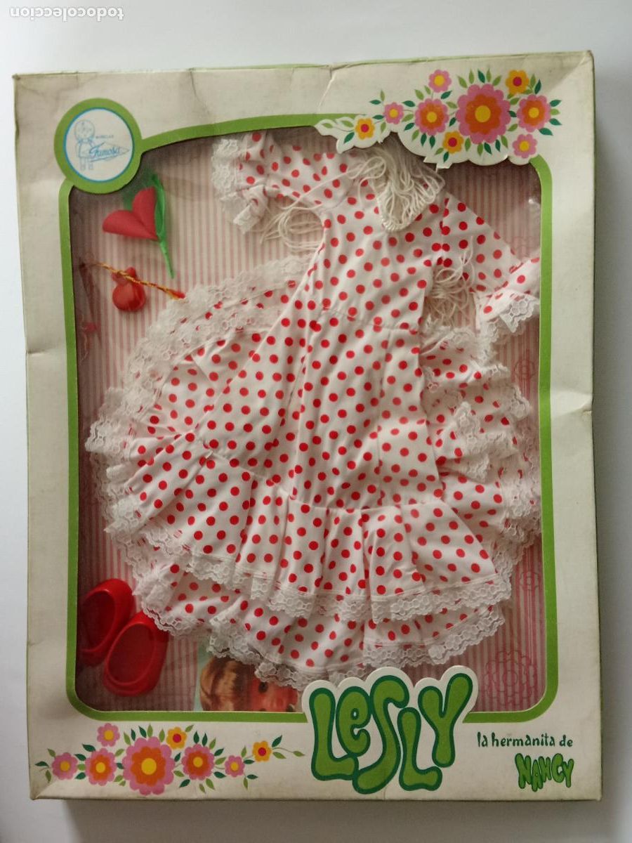 Puppen Lesly von Famosa: Conjunto vestido flamenca rojo en caja completo Lesly Famosa a&ntilde;os 70 sin uso