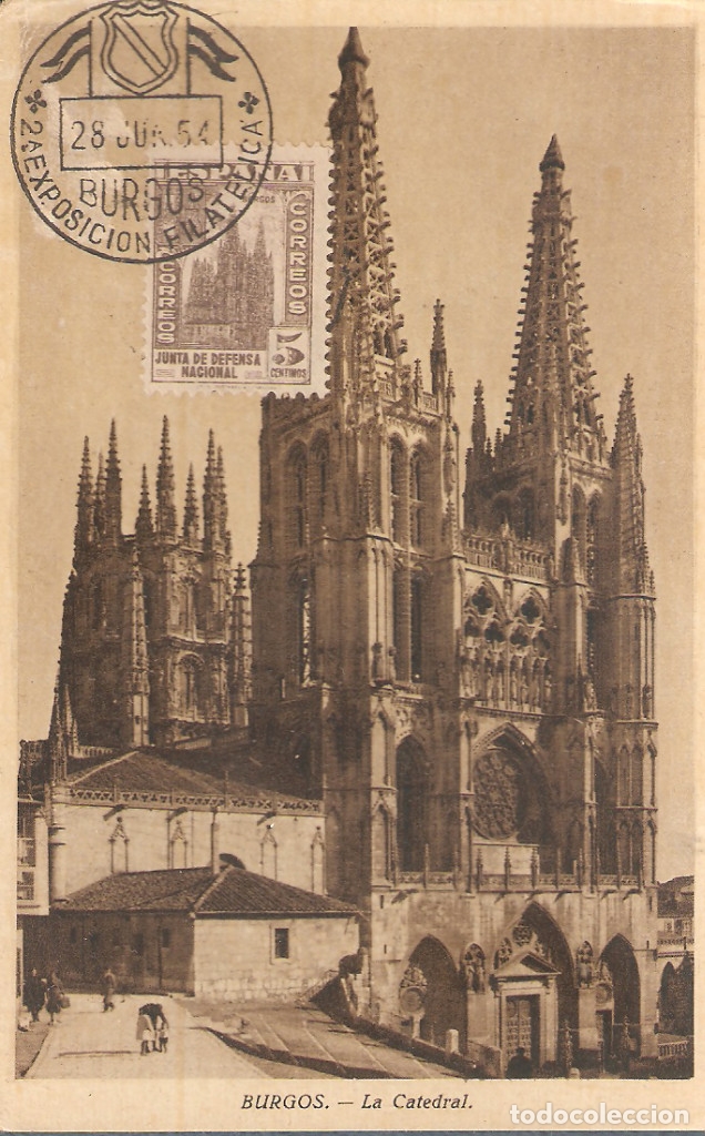 Mu&ntilde;ecas modernas: Tarjeta Postal de Burgos con sello 805 de la Junta de Defensa Nacional.