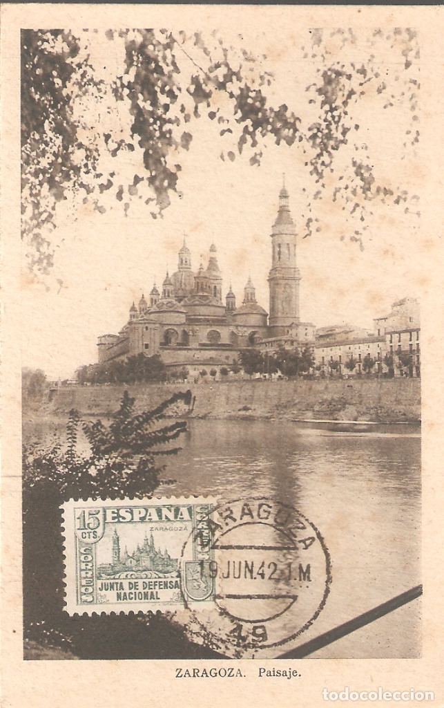 Mu&ntilde;ecas modernas: Tarjeta Postal de Zaragoza con sello 806 de la Junta de Defensa Nacional.