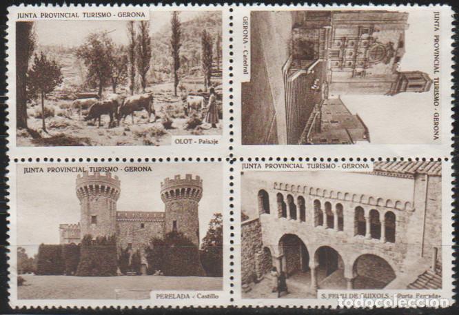 Bambole Moderne: Junta Provincial Turismo - Gerona.- N&ordm; 3, 4 - 7 y 8 en un bloque de 4 sellos./ Lujo sin goma.