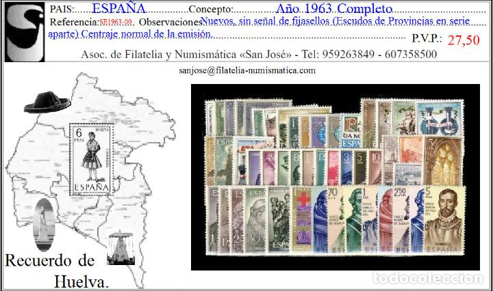 Poup&eacute;es Modernes: Espa&ntilde;a. A&ntilde;o 1963 CTO. Edifil 1493/1540. Sellos nuevos, sin se&ntilde;al de fijasellos.